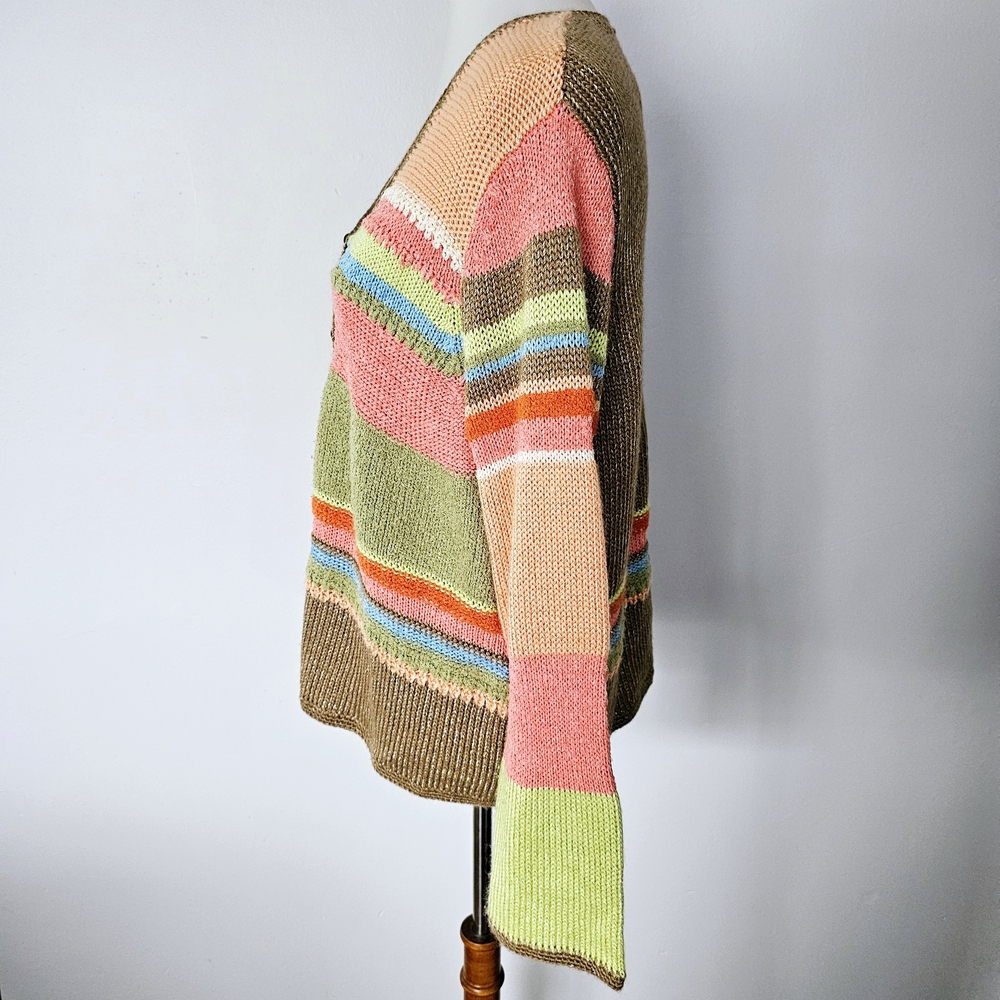 Crazy Horse Collection Y2K Multicolor Colorblock Cardigan Size XL Grannycore - Picture 3 of 9